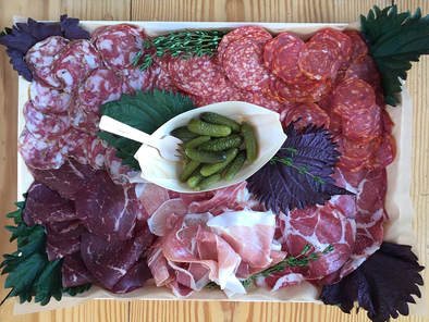 Upstate NY caterers, Black Eyed Suzie's selection Charcuterie Platter, Cornichons